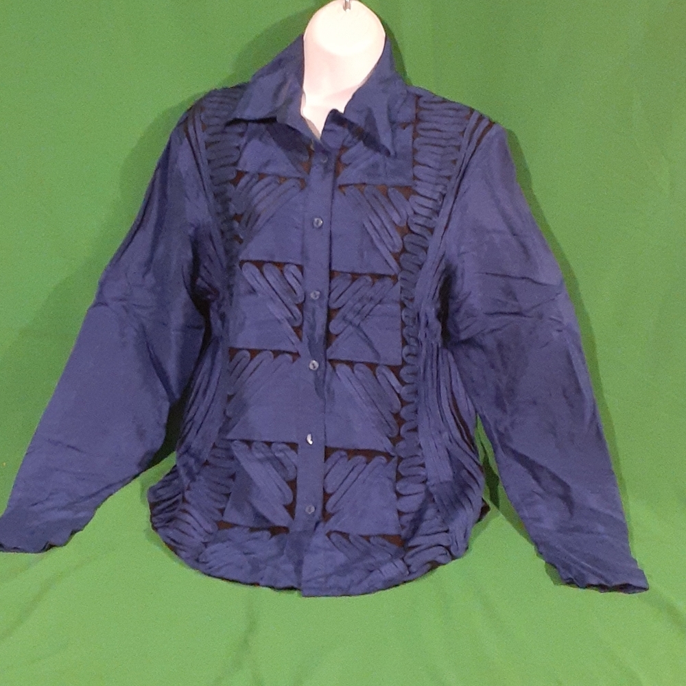 Obstinee sz 12 silk navy/black button down